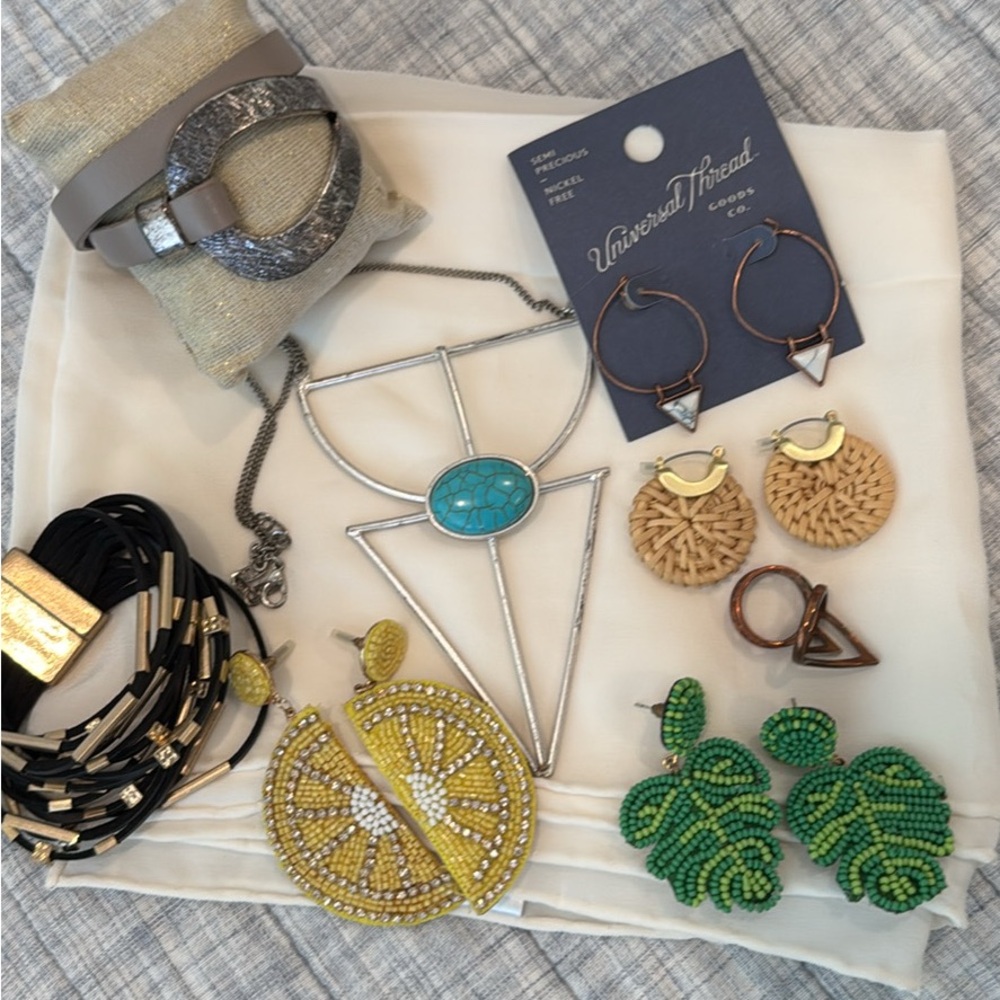 Boho Leather Bracelets, Earrings, Rings, & Necklace
